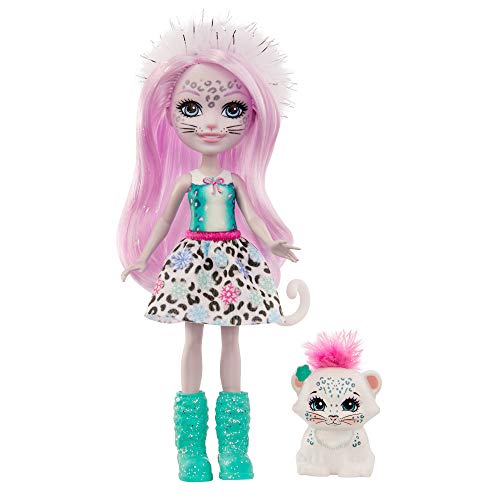 Enchantimals, Muñeca con mascota Sybill Snow Leopard y Flake (Mattel GJX42)