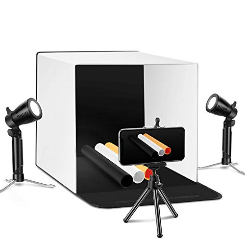 ESDDI Caja de Estudio Fotográfico Portátil 40x40cm Kit de Carpa portátil para iluminación, Tiras de Led de Brillo Ajustable y 3 Colores
