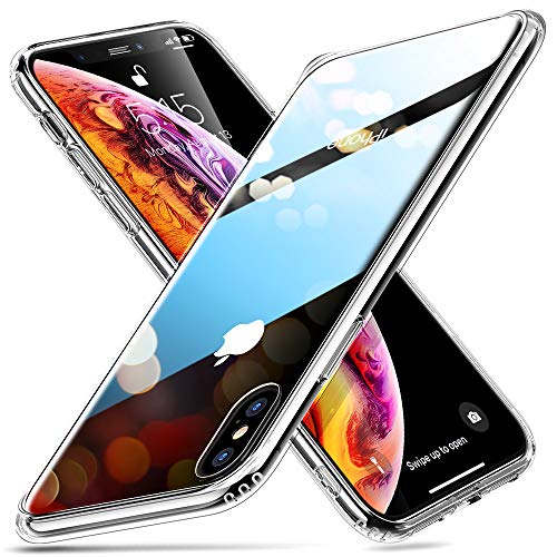 ESR Funda Compatible con iPhone XS MAX 2018, Funda de Vidrio Templado 9H+Borde de Silicona Suave, Transparente