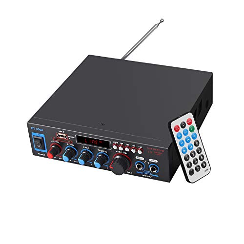 eSynic Amplificador de Estéreo Audio 800w HiFi Bluetooth con Fuente de Alimentación Amplificador de Potencia con Control Remoto USB FM SD TF 12V / 220V con Pantalla LED para el Hogar del Automóvil