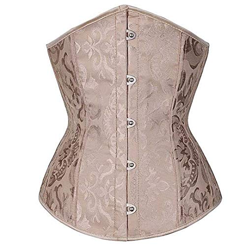 Everberul Corsé de Underbust Jacquard Floral para Las Mujeres Boned Cintura Que Adelgaza gótico Bustier Negro Desnudo Rojo Gorset Apricot M