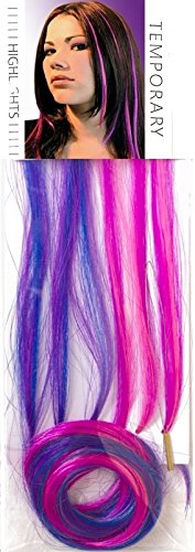 Extensiones de pelo morado, azul oscuro, rosa, con una selección de 6 extensiones.