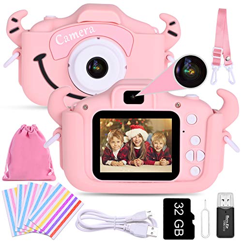 Faburo Cámara para Niños Juguete para Niños, Cámara Digital Selfie para Niños pequeños con Tarjeta de Memoria SD 32GB, Pantalla LCD de 2.0 Pulgadas, Video HD de 1080P Doble Objetivo Rosa