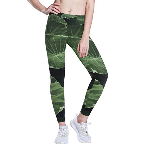 FANTAZIO Pantalones de yoga de cintura alta, color verde oscuro con hoja de loto, para mujer, con control de barriga, para yoga, capri de 4 vías -  Multi -  S
