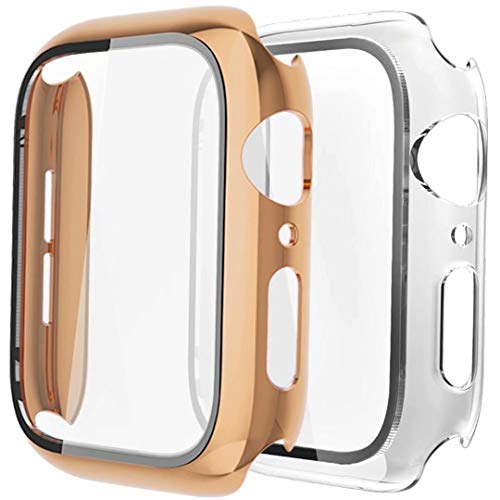 Fengyiyuda Funda[2 Unidades] Compatible con Apple Watch 38/40/42/44mm,Estuche con TPU Protector de Pantalla,Caja Protector Anti-Choque&arañazos Caso para IWatch Series se/6/5/4/3/2/1-Pink Gold/Clear
