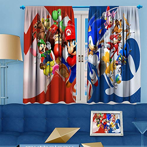 Ficldxc Mario Super Smash Bros Ultimate Blackout cortina cortina de 160 cm de largo cortina de baño (Mario y Sonic) 182 cm de ancho x 163 cm de largo