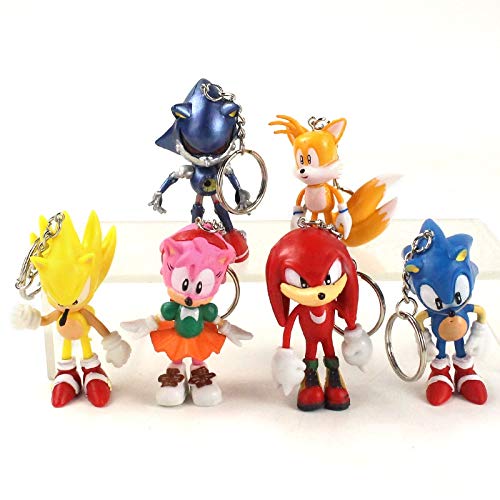 Figura de Sonic 6 unids/Lote Llavero sónico PVC Figura de acción Juguete Sombra Colas Personajes Llavero Modelo de Juguete para niños cumpleaños
