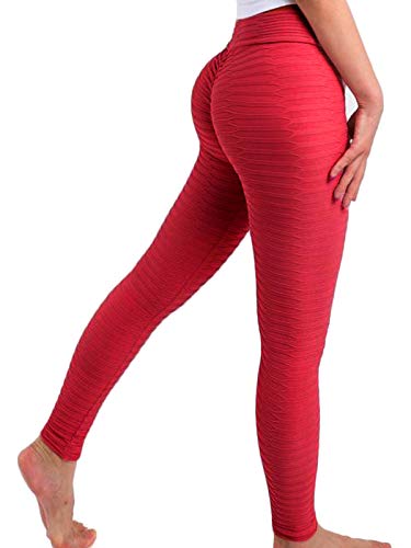 FITTOO Leggings Push Up Mujer Mallas Pantalones Deportivos Alta Cintura Elásticos Yoga Fitness #2 Rojo Mediana