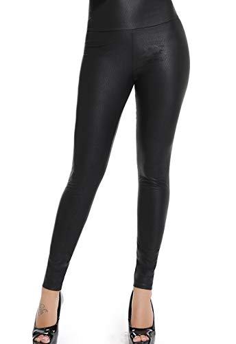 FITTOO PU Leggings Cuero Imitación Pantalón Elásticos Cintura Alta Push Up para Mujer #2 Clásico Negro Serpiente M