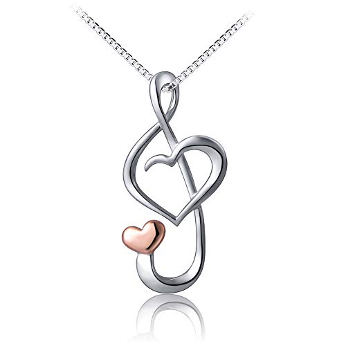 Flyow Collar con colgante de corazón con nota musical para mujeres y niñas, plata de ley S925, cadena de caja resistente de 45,72 cm con caja de regalo