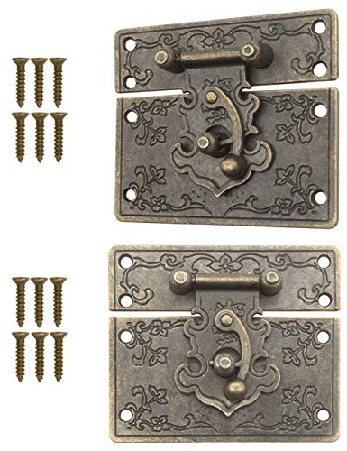 FUXXER® - 2 cierres antiguos, ganchos, candado, diseño de hierro bronce, herrajes para cajas, 67 x 58 mm, incluye tornillos, juego de 2 unidades.