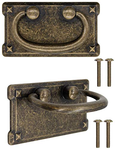 FUXXER® - 2 tiradores de cajón antiguos plegables, diseño de hierro bronce, para puertas de armarios, cómodas, cajoneras, etc. Vintage rústico, retro, juego de 2 unidades.