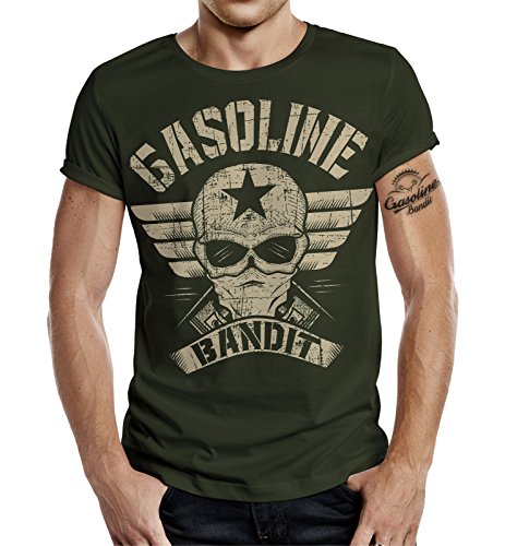 Gasoline Bandit Biker Camiseta Original Diseno Big-Size Print: Bandit Wing auf Oliv L