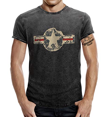 Gasoline Bandit - Camiseta con aspecto de vaquero desgastado para fans del ejército de EE. UU. Negro lavado. XXL