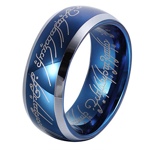 GER - Anillo unisex de carburo de tungsteno de color azul zafiro de 8 mm, diseño anillo de El Señor de los Anillos, talla 12 a 31