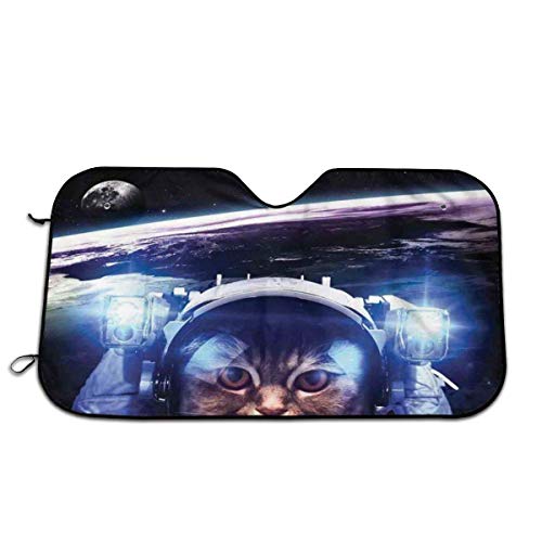 GFHTH Parabrisas Parasol para Coche,Funny Astronaut Cat Above Earth in Outer Space Explorer Kitty Mission Humor Art Image,Front Window Sun Shade Visor Cubierta de Escudo(27.5 x 51)
