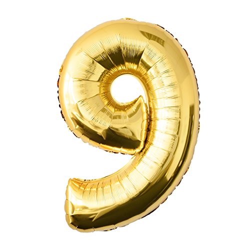 Globo de lámina 9 dorado Número enorme 100 cm rellenable con helio o aero fiesta de cumpleaños