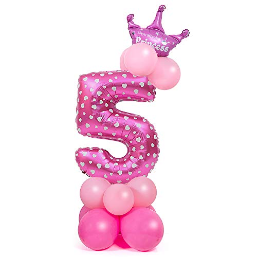 Globo Número Gigante, Comius Sharp 32 Pulgadas Globo Número Cumpleaños para Fiesta de cumpleaños y Aniversarios (Pink Number 5)