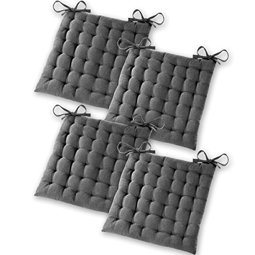 Gräfenstayn® Set de 4 Cojines, Cojines para Silla de 40 x 40 x 5 cm para Interior y Exterior de 100% algodón Acolchado Grueso/cojín para el Suelo (Antracita)