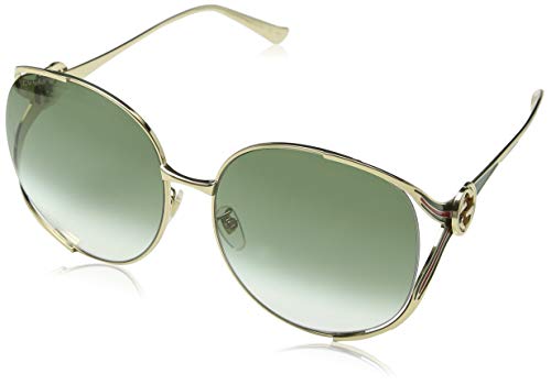 Gucci GG0225S 003 Gafas de sol, Dorado (3/Green), 63 para Mujer