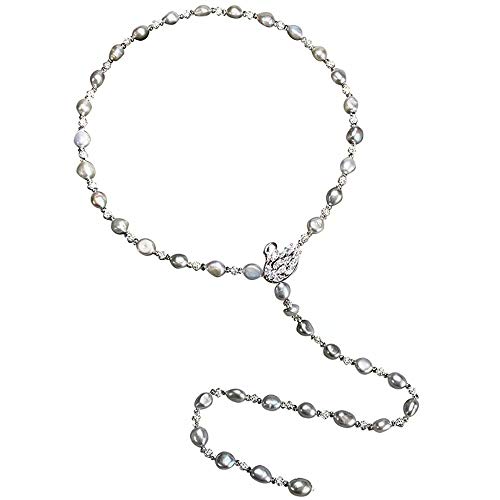 GVCTR Collar de Perlas de Cisne - Elegante Perla Natural Ajustable de sección Larga Cadena suéter Collar múltiples métodos de Uso