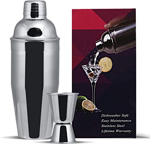 GWHOLE Juego de 3 cocteleras de 750 ml con colador integrado, un medidor doble y recetas (libro electrónico)