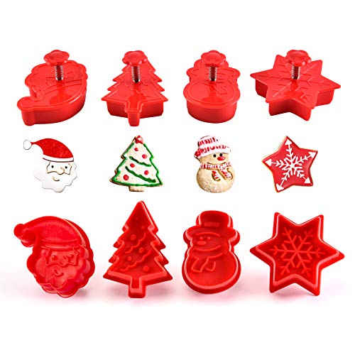 GWHOLE Set de 4 Moldes de Galletas Navidad Plástico Cortador Tridimensional para Galletas de forma Muñeco de Nieve Papá Noel Copo de Nieve árbol de Navidad