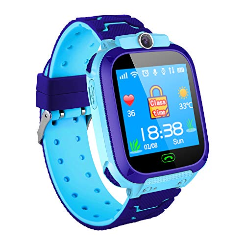 Hangang Reloj para niños con Pantalla táctil de 1.44 Pulgadas Reloj con posicionamiento LBS SOS SMS de comunicación bidireccional aplicación Gratuita Adecuada para 3 niños de hasta 12 años(Azul)