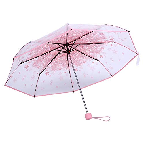 Haofy 1 UNID Paraguas Plegable Transparente Princesa de Moda Paraguas Pabellón Transparente Compacto Flor de Cerezo Cuatro Colores(Rosado)
