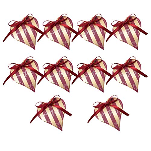 HEMOTON 10 Piezas Caja de Dulces de Boda con Cinta Forma de Corazón Creativo Papel Presente Estuche Contenedor de Embalaje de Regalo Soporte para Año Nuevo Fiesta Festiva Favorece Rojo