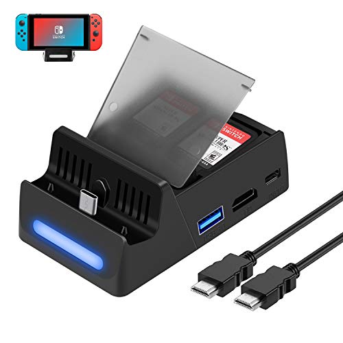 HeysTop Switch Dock Base de Carga para Nintendo Switch con cable HDMI,Switch Dock Puerto de Carga USB C, USB 3.0 y Puerto HDMI para Nintendo Switch con 4 tiendas GameCard