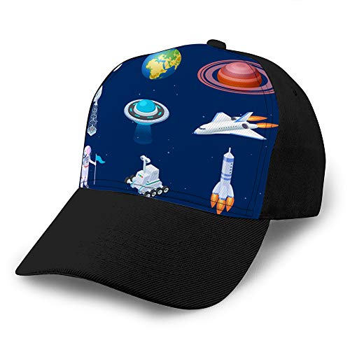 Hip Hop Gorra de béisbol Sombrero de Mezclilla Ajustable Sombrero de Mezclilla isométrico Naves espaciales Cohete Espacial Espacial Gorra Ajustable
