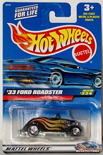 Hot Wheels 2000 - Mattel Collector #234 - '33 Ford Roadster - Black / Gold Graphics - 5 Spoke Wheels - Unpainted Base - New - out of Production - Limited Edition - Collectible by