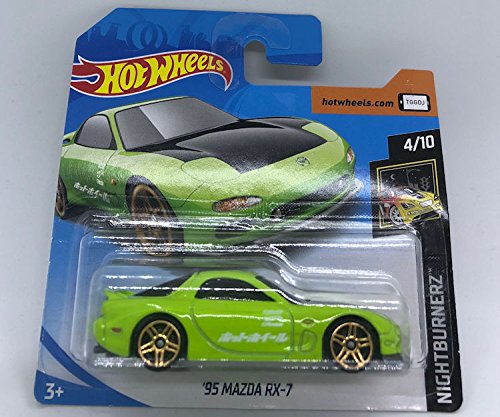 Hot Wheels 2018 '95 Mazda RX-7 Green & Black 4/10 Nightburnerz 141/365 (Short Card)