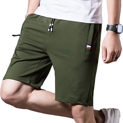 HUATING Pantalones Cortos Deportivos para Hombre, Pantalones de Hombre con Cordón y Cremallera para Los Bolsillos (Green, 2XL)