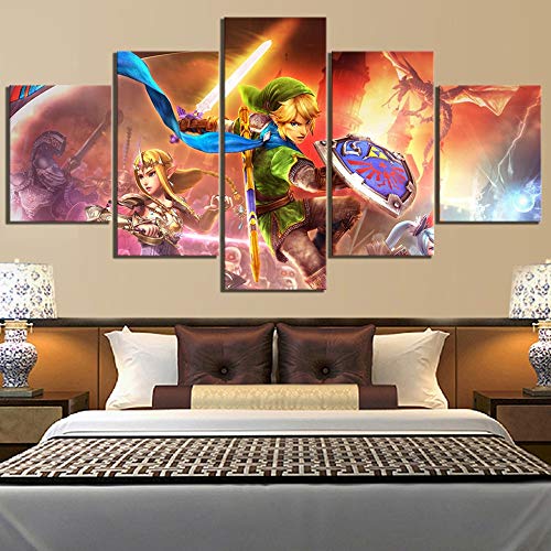 Impresiones de imágenes artísticas de pared 5 piezas cartel de la leyenda de Zelda Hyrule Warriors juego Modular decoración del hogar lienzo pintura habitación de niños 80x150cm