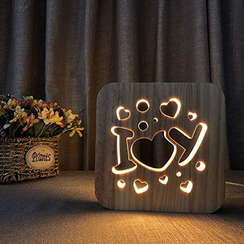 Industrial Wall Lights, LED Night Light USB Wooden Hollow I Love U Photo Frame 3D Lamp Eye Caring Small Table Lighting Kids Adults Beautiful Gifts Home Bedroom Decorative Toys,Warm White