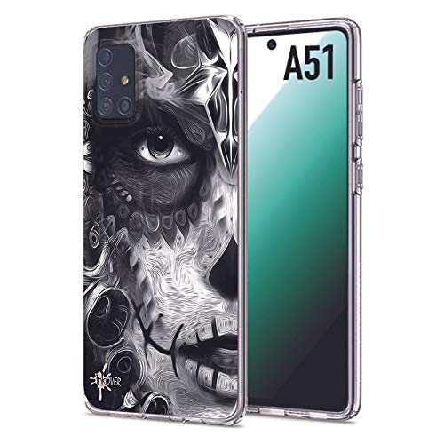 INKOVER Carcasa para Samsung Galaxy A51 de TPU transparente mate protectora carcasa fina Slim Fit suave diseño mexicano Chicana de la muerte calavera