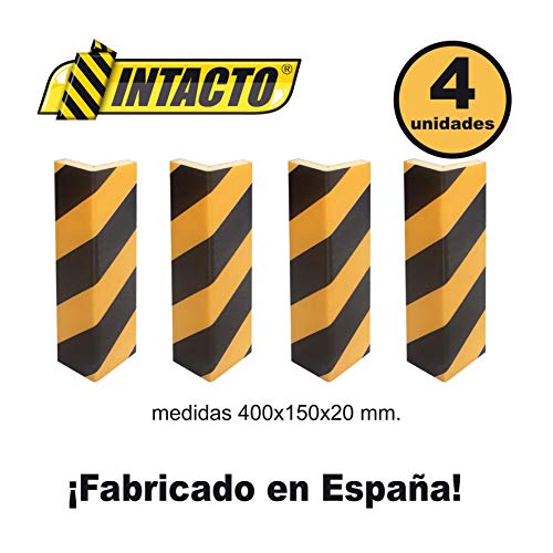 INTACTO 4 ESQUINERAS Protector Parking Amarillo y Negro con Adhesivo 400X150X20MM. 4 Unidades.