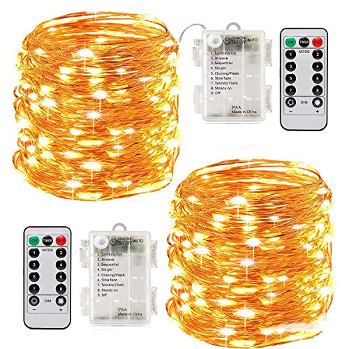 InteTech - Cuerda de luces LED, paquete de 2, 8 modos, 50 LED, en hilo de cobre para DIY, fiesta, boda, cena, decoración de exteriores