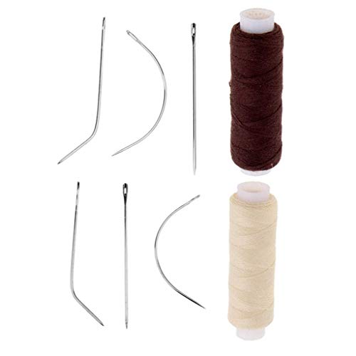 Inzopo - Juego de 2 herramientas de tejido de pelo con agujas curvadas y rectas para coser a mano para extensiones de cabello, trama y trenzas.