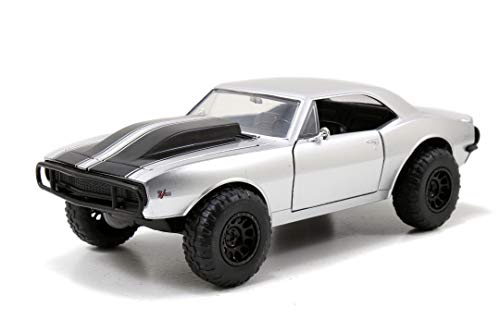 Jada Toys Fast & Furious 1967 253203022 Chevy Camaro Roman - Coche de Juguete de Die-Cast, Puerta abatible, Maletero y capó, Escala 1:24, Color Plateado