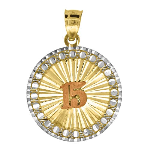 JewelryWeb - Colgante de Oro de 10 K Tricolor para Mujer con Corte Brillante de 15 años de Quinceanera, Mide 26,9 x 20,00 m, más Alto Grado de Oro Que Oro de 9 Quilates