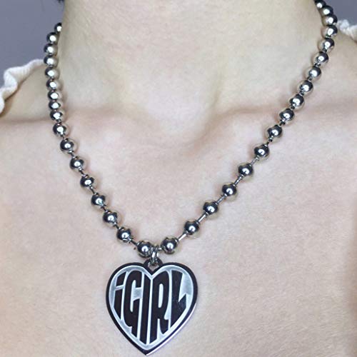 jiheousty Símbolo Femenino de Acero Inoxidable Girls Crush Choker Heart Colgante Collar Mujeres Unif Heavy Gothic Streetwear Jewelry