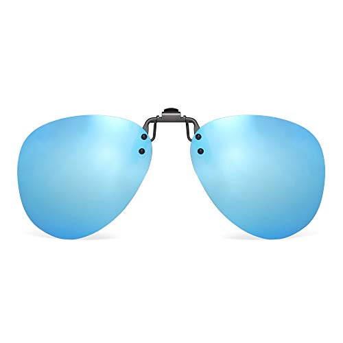 JM Polarizadas Clip en Gafas de Sol Sin Marco Flip up Lente Estilo Aviador Para Gafas Graduadas Azul Espejo