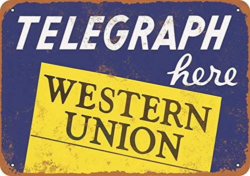 JOHUA Cartel de metal de Telegraph Here Western Union con texto en inglés "Telegraph Here Western Unition"