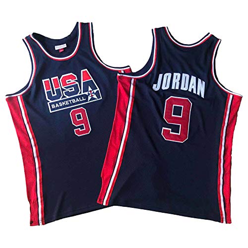 Jordan Dream Team # 9 Camiseta de Baloncesto Blanca, Uniforme de Baloncesto con Cuello en V Bordado Retro clásico, Camiseta de Baloncesto de Malla Transpirable （S-2XL） Black-S