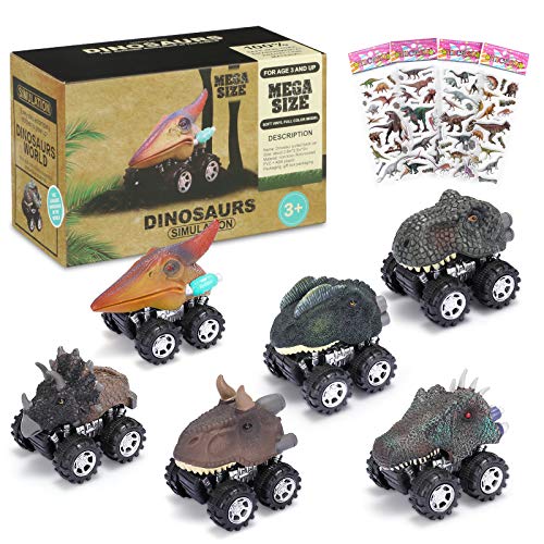 joylink Coches Dinosaurios, 6PCS Pull Back Coches de Juguete de Dinosaurios Realistas Dino Cars Toys Cumpleaños para Niños Juguetes para de 3+ Años