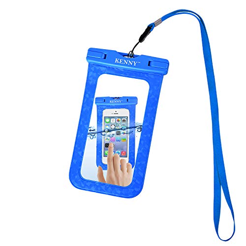 Kenny Bolsa Impermeable Teléfono Celular IPX8 Certificado Funda Impermeable, Diseño en Relieve Bolsa Impermeable Sumergible Funda Resistente al Agua Universal 6 Pulgadas (Azul)