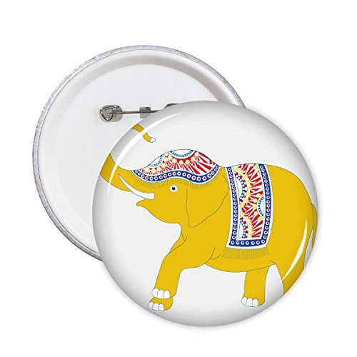 Kingdom of Thailand Thai Tradis Culture Made in Thailand Yellow Elephant Shield Art Illustration - Pin redondo para decoración de ropa, 5 unidades